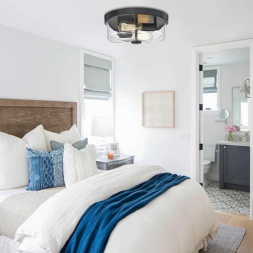 Miniatura 7 de Lámpara de techo de montaje empotrado con pantalla de vidrio transparente, 2 luces para interiores y exteriores, iluminación de granja, luces de