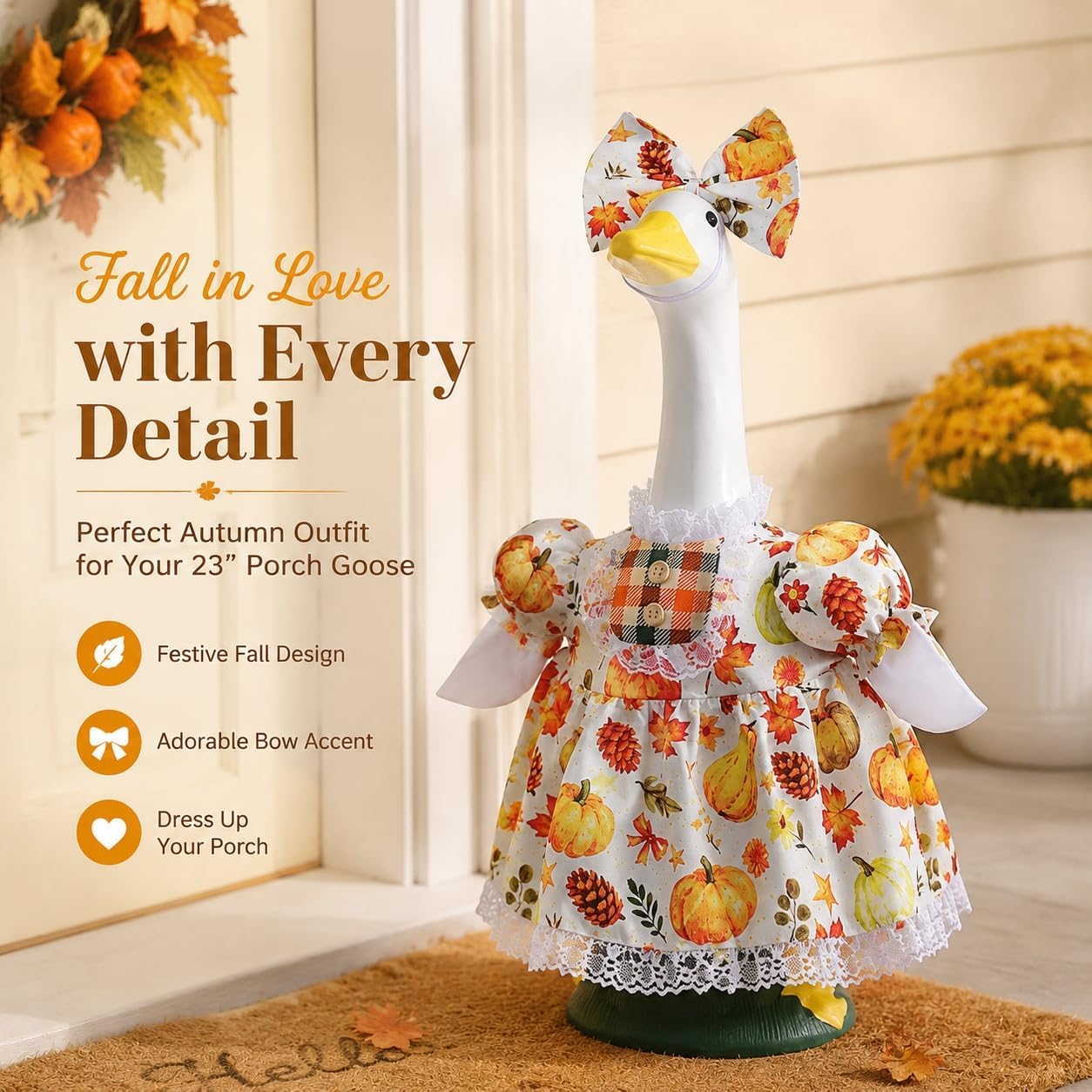Fall Porch Goose Outfits Pumpkin Maple Goose Clothes for 23 Inch Statue