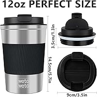 Vista 86 de WETOWETO Taza de viaje de 12 onzas, taza de café reutilizable aislada con tapa a prueba de fugas, taza de café de viaje de acero inoxidable, taza