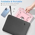 Swivel Laptop Stand for Desk, Adjustable Height Aluminum Computer Stand with 360 Rotating Base, Foldable Ergonomic Riser, Portable Laptop Holder Compatible with MacBook, All Laptops 10-17'', Pink