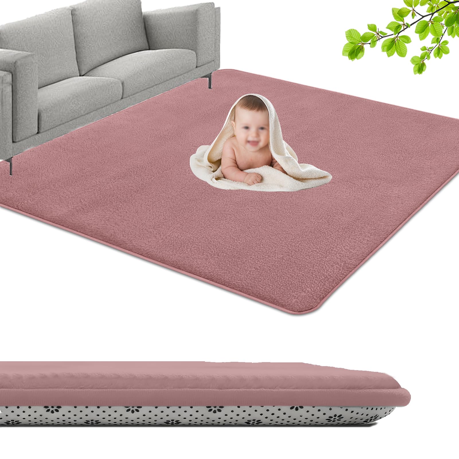 GmyoieqI Large Coral Velvet Baby Play Mat, 3CM Memory Foam Area Rug 40 x 150 cm Children's play mat Soft Play & Tummy Time, Playmat for Floor with Non-Slip Backing Crawling, Easy Care Rug Modern