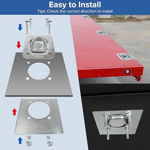 Vista 6 de Kit de Anclajes de Anillo en D Empotrado de Servicio Pesado Donext, Juego de 4, Capacidad de 6,000 lb con Placas de Soporte de Acero para Seguridad