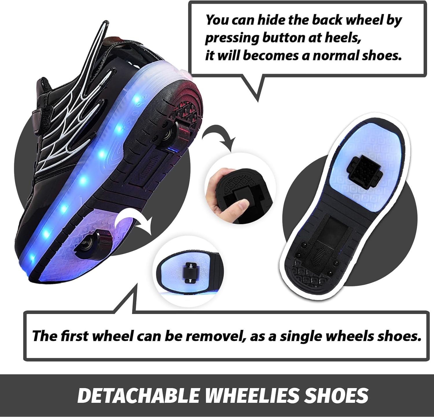 LED Roller Skate Shoes for Kids Boys Girls Light Up Roller Sneakers with Detachable Wheels Rechargeable Flashing Wheeled Shoes