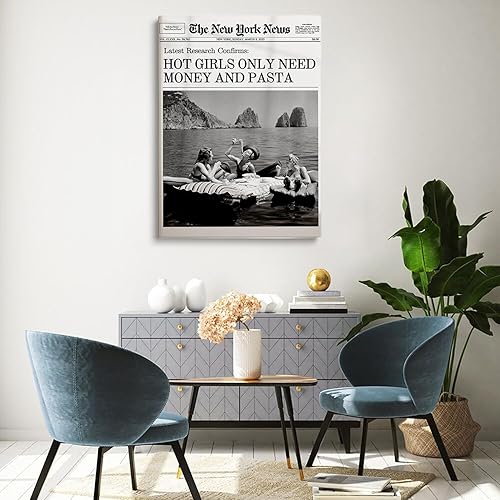 Miniatura 5 de Arte de pared retro, las chicas calientes solo necesitan dinero y pasta, impresión de periódicos de moda, pasta, póster de Nueva York, arte vintage