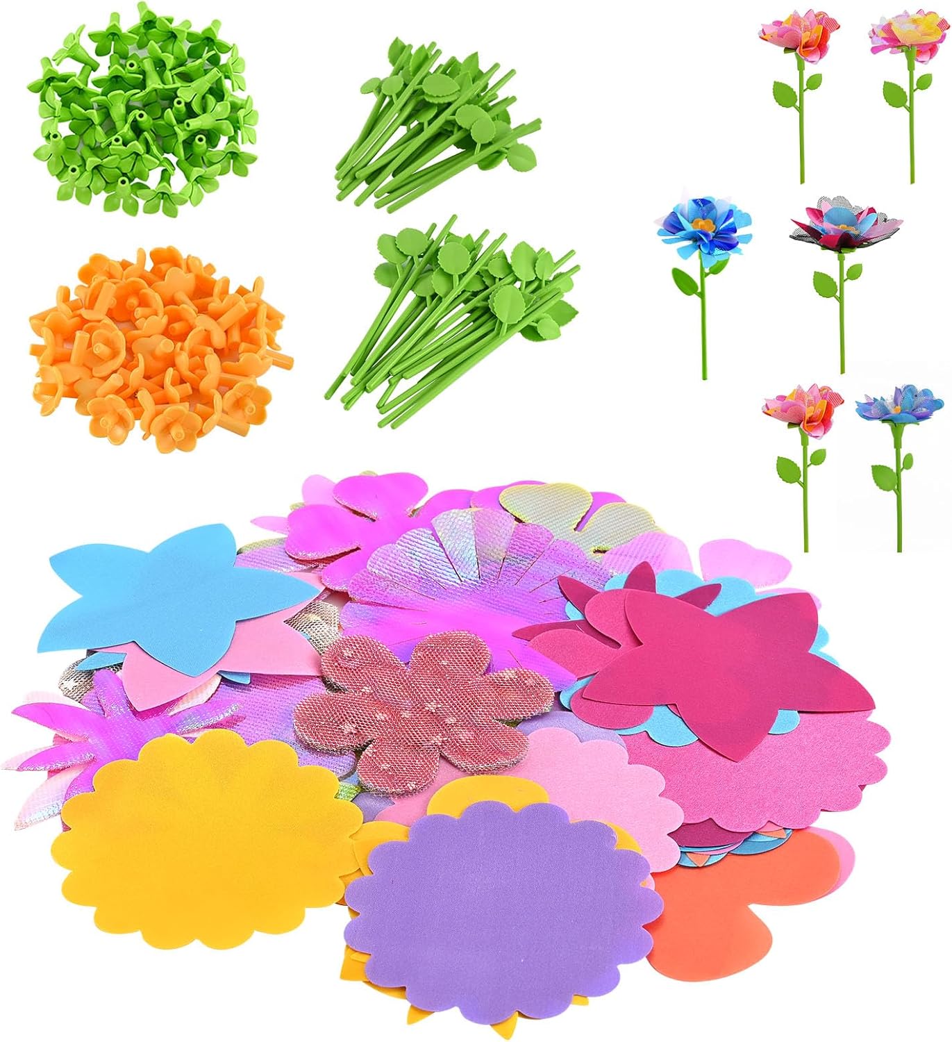 BlueSwan Refill Sets for Flower Press Set, Flower Craft Children with 108 Flowers & 36 Holders, DIY Fabric Bouquet Craft Set, Gift for Girls 4-12 Years, Poke-in Toy, ADHD Child
