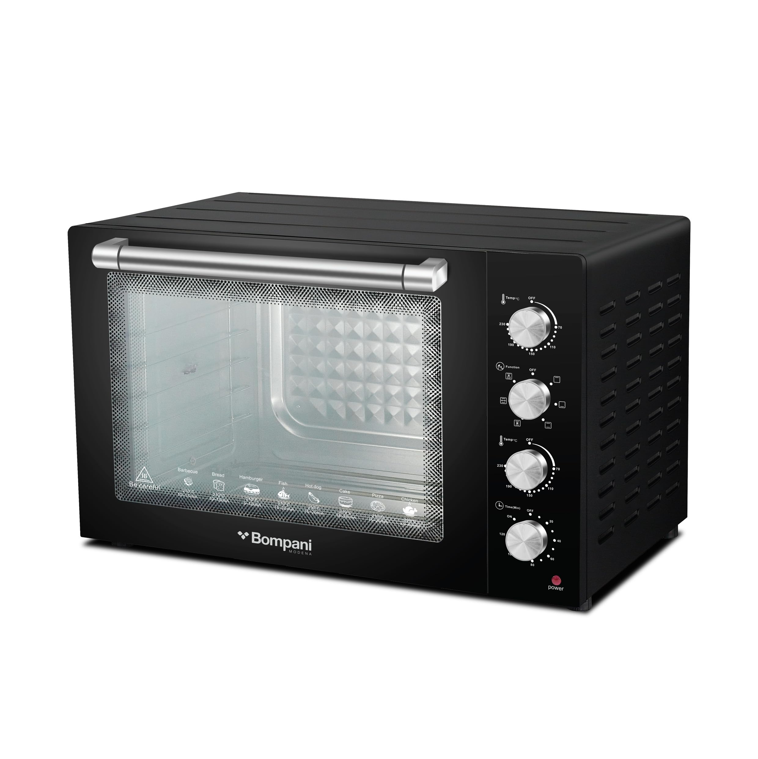 Bompani 100L Electric Oven 2800W Adjustable Thermostat & Timer, Convection, Lamp & Rotisserie, Double Glass Door, 4 Control Knobs, Straight & M-Shape Heating Elements – BEO120