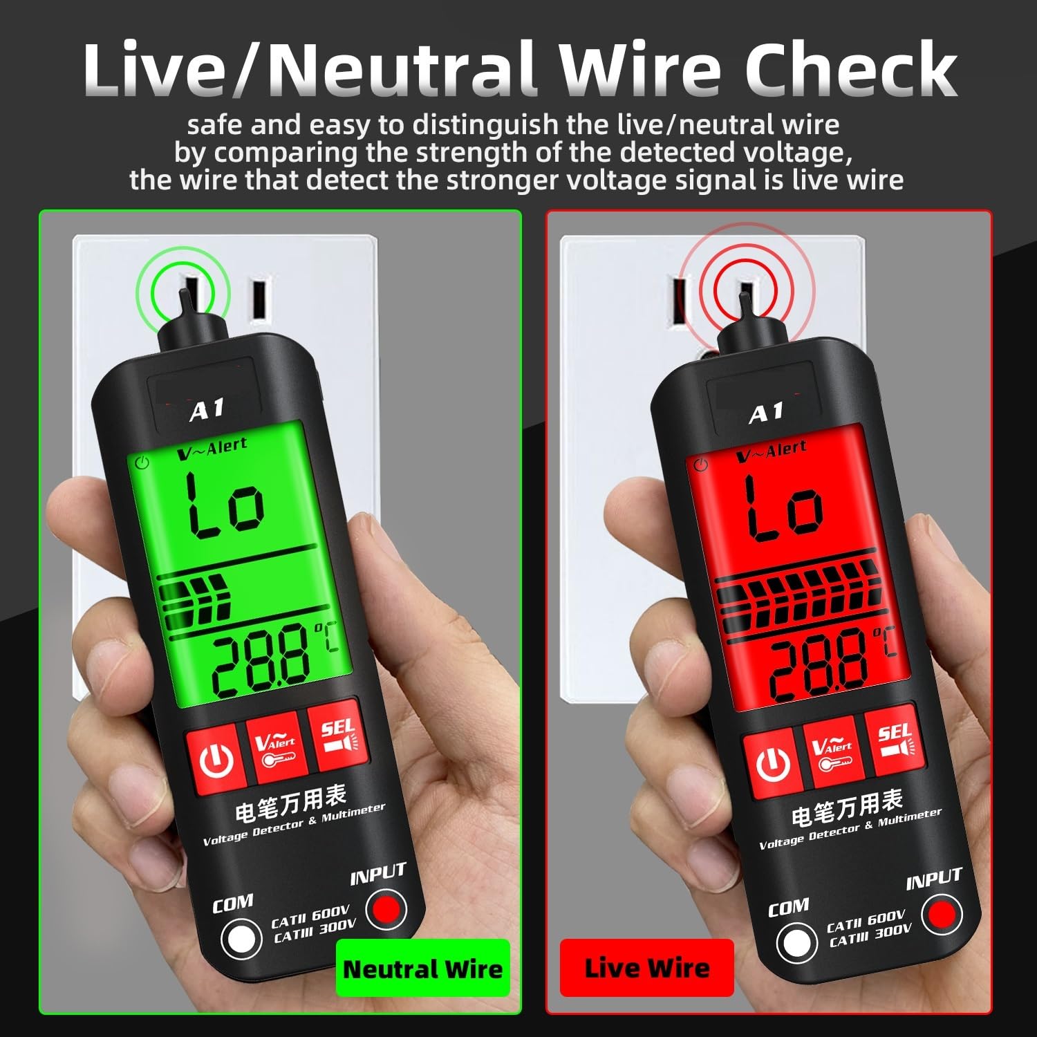 Wielu testerów A1 Tester napięcia Detektor Multimetr Kolorowy wyświetlacz Bezdotykowy długopis elektryczny Dwuzakresowy Test drutu pod napięciem Ohm Hz Miernik NCV