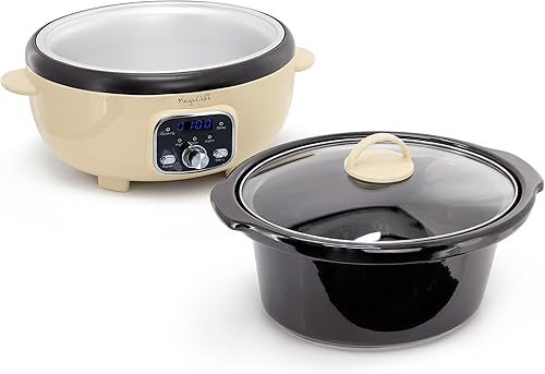 Miniatura 3 de MegaChef Olla de cocción lenta digital eléctrica ovalada de 3.7 cuartos de galón con cerámica negra, temporizador ajustable y control de