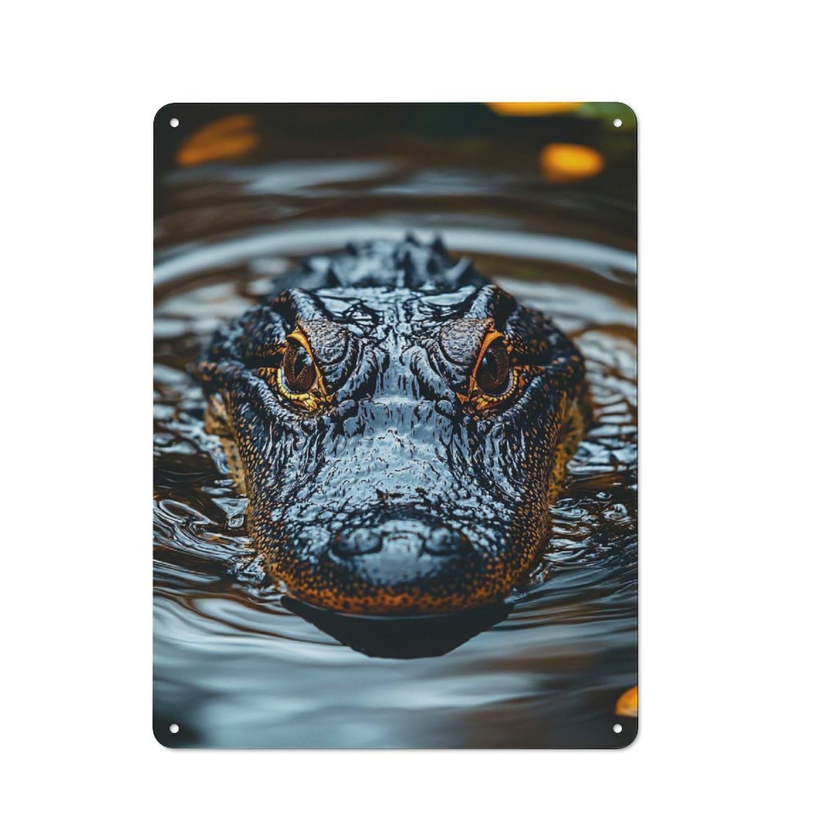Junmoney Style-1 Tin Wall Plaque 40X30cm With Alligator In Water Close-Up For Garage Wall, Suited To People Furnishing A Garage