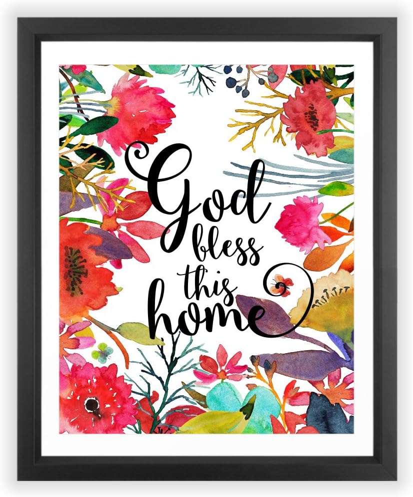 Eleville 8X10 Unframed God bless this home Floral Watercolor Art Print Family Room Quote Wall Art Home Decor Home Quote art New Housewarming Holiday wgnb069