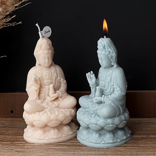 Miniatura 4 de Molde de vela de Buda 3D Quan Yin Buddha estatua de silicona para escultura, vela de cera de soja, arte de resina, manualidades de bricolaje