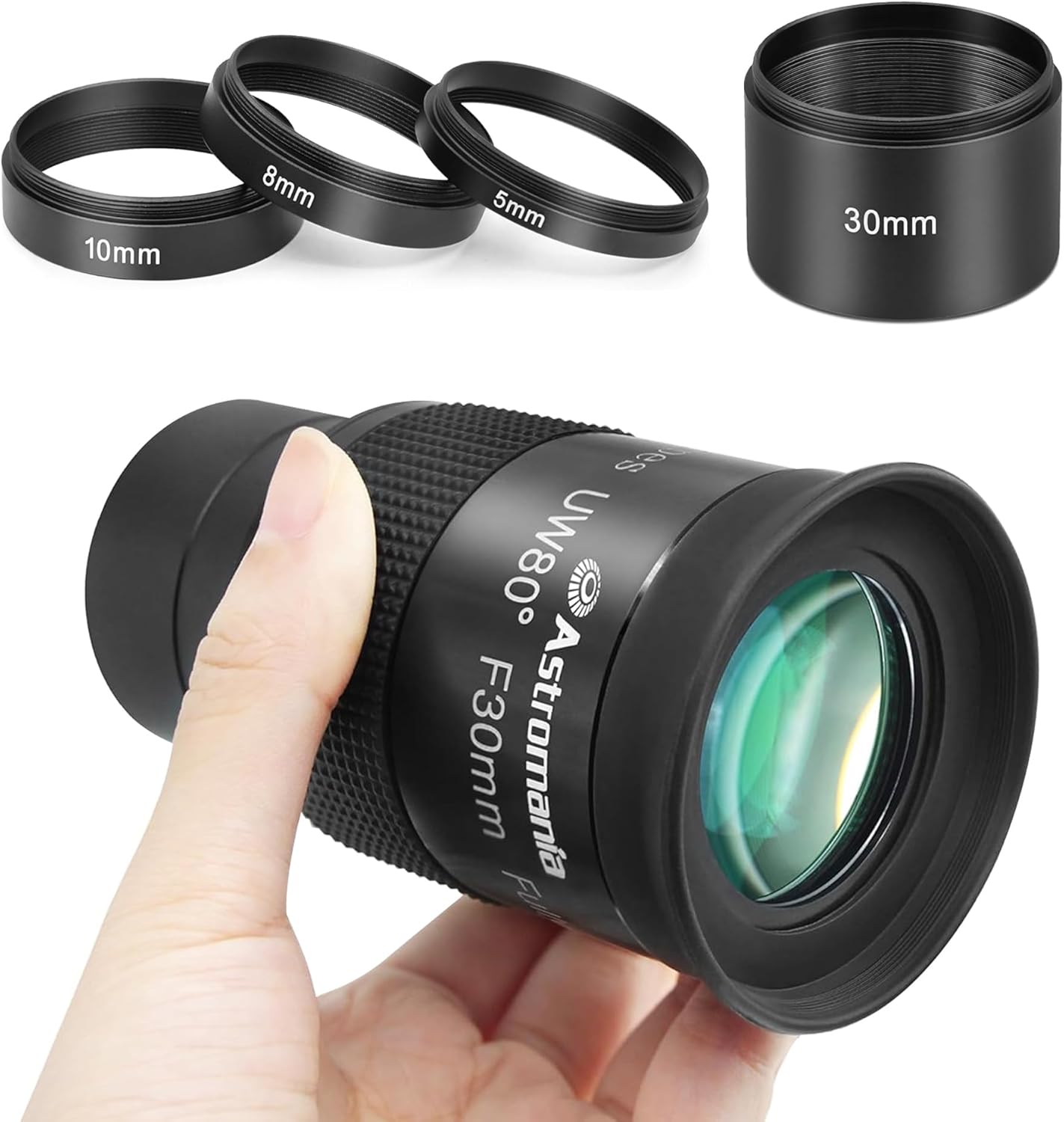 Astromania Astronomical 2"/M48-extension Tube Kit for Cameras and eyepieces - Length 5mm 8mm 10mm 30mm - Bundle with - Ultra Wide 80 Degree Telescope Eyepiece 2 inch 30mm