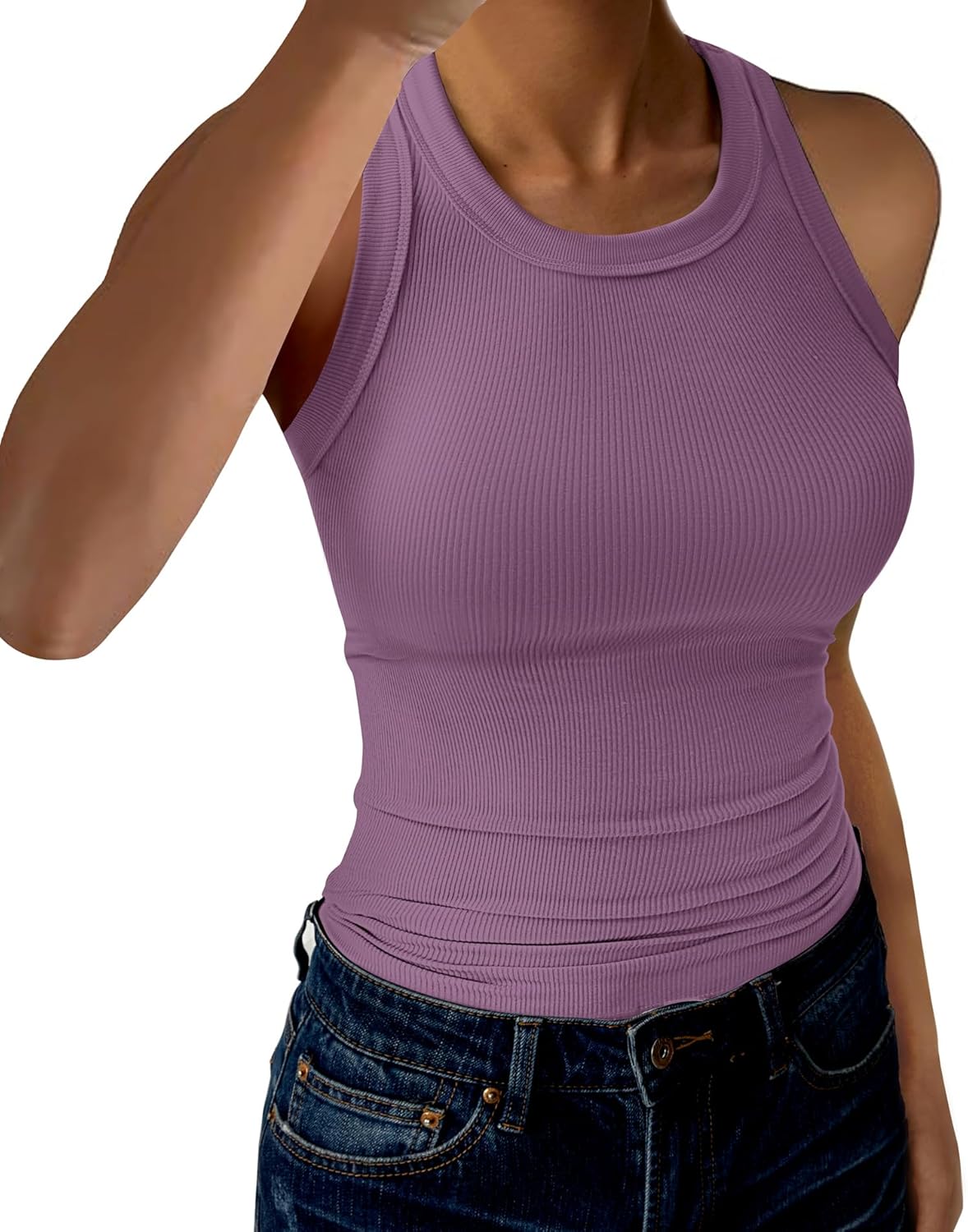 Womens Tank Tops High Neck Sleeveless Ribbed Tank Casual Basic Thick Strap Slim Fit...