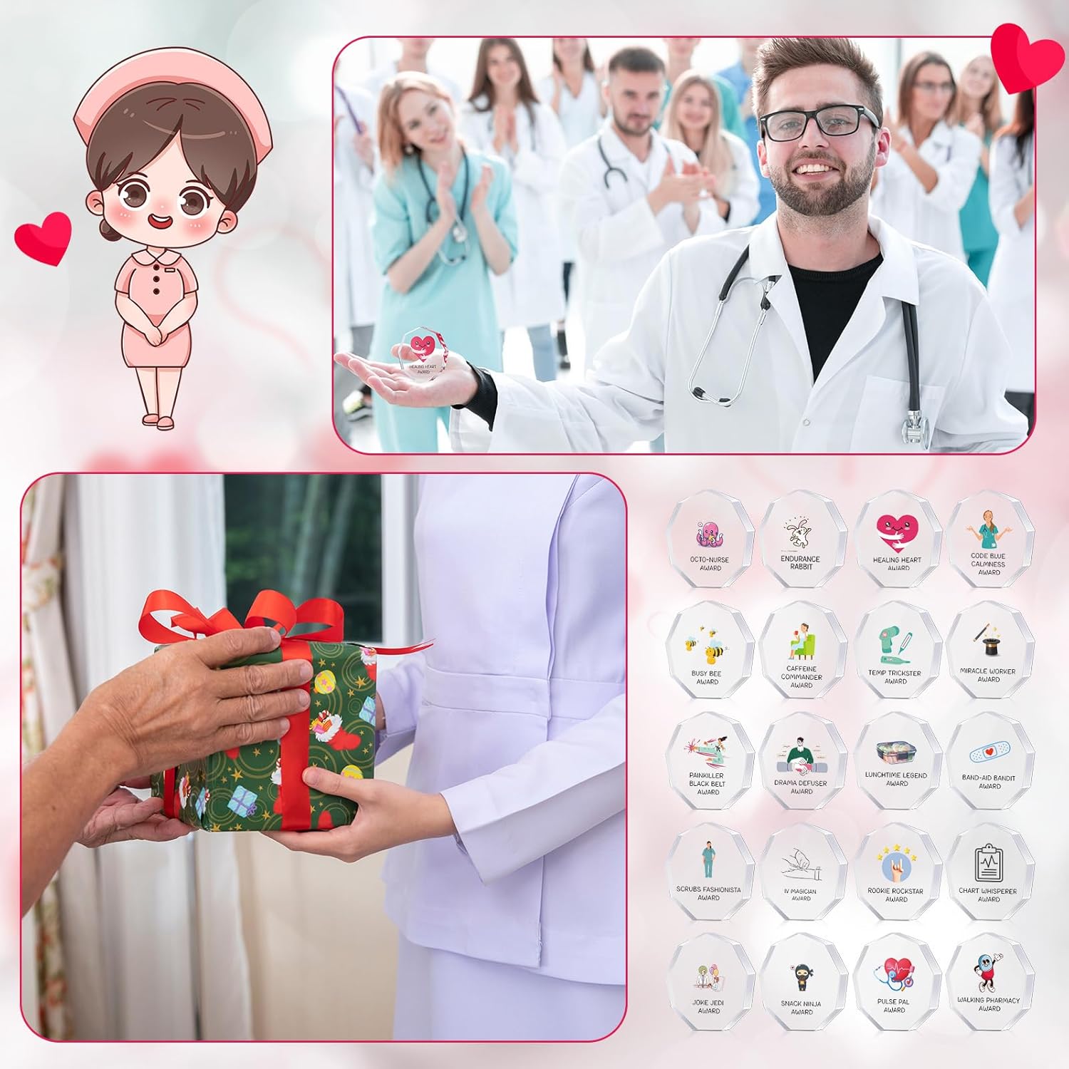 24 Pcs Nurse Appreciation Award Acrylic Clear Funny Trophy Gift Bulk Small Coworker Appreciation Reward Medallion Mini Thank You Award Gift for Rn Nurse Office Decorations Medical Student