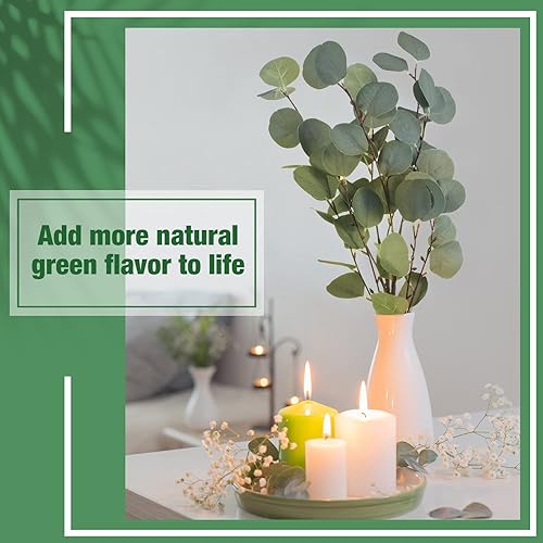 Miniatura 7 de 20 tallos artificiales de eucalipto a granel, hojas de dólar de plata de 23.6 pulgadas, decoración de plantas falsas de ramas de seda, ramas de