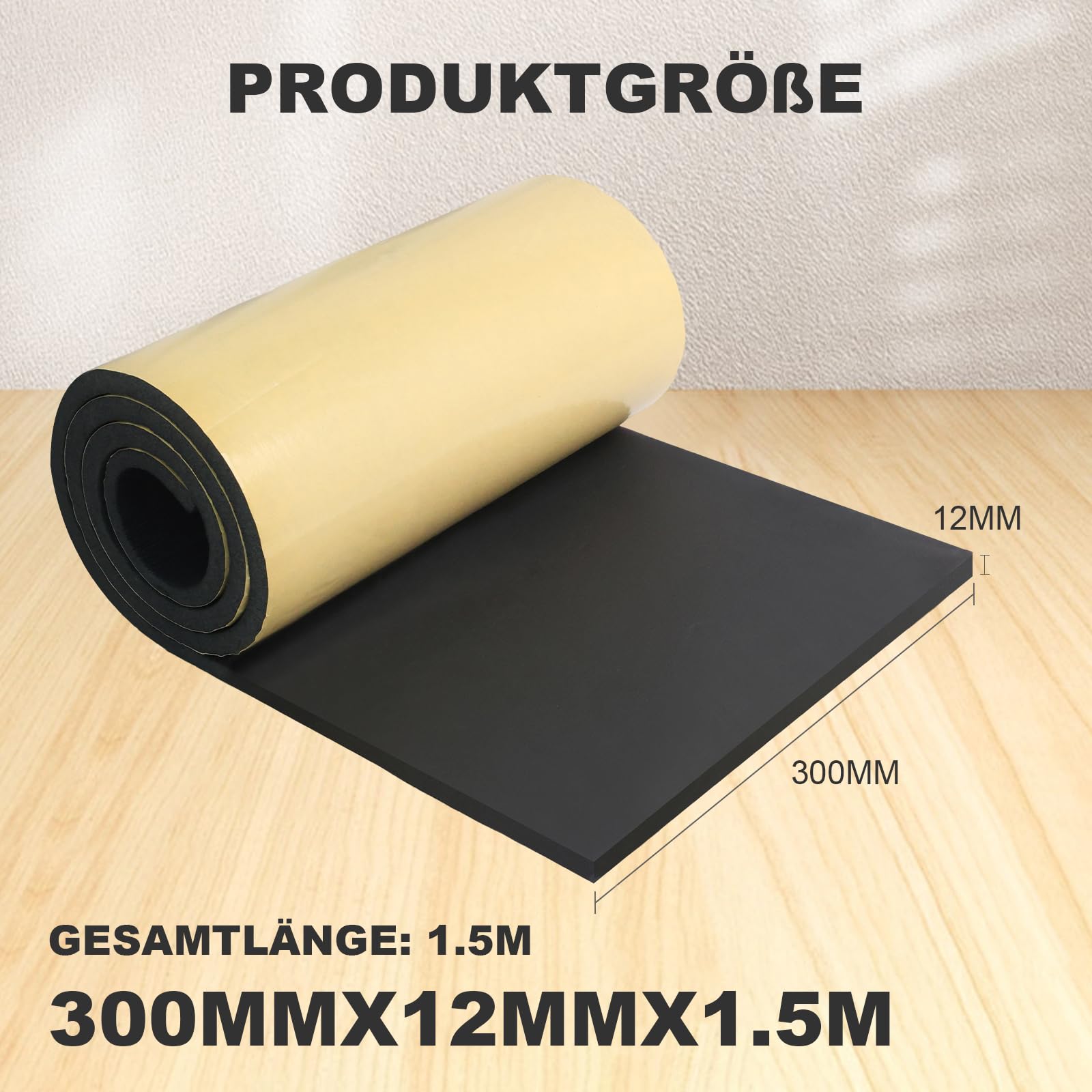 Neoprene foam sheet self-adhesive 300mm x 12mm x 1.5m roll soundproofing