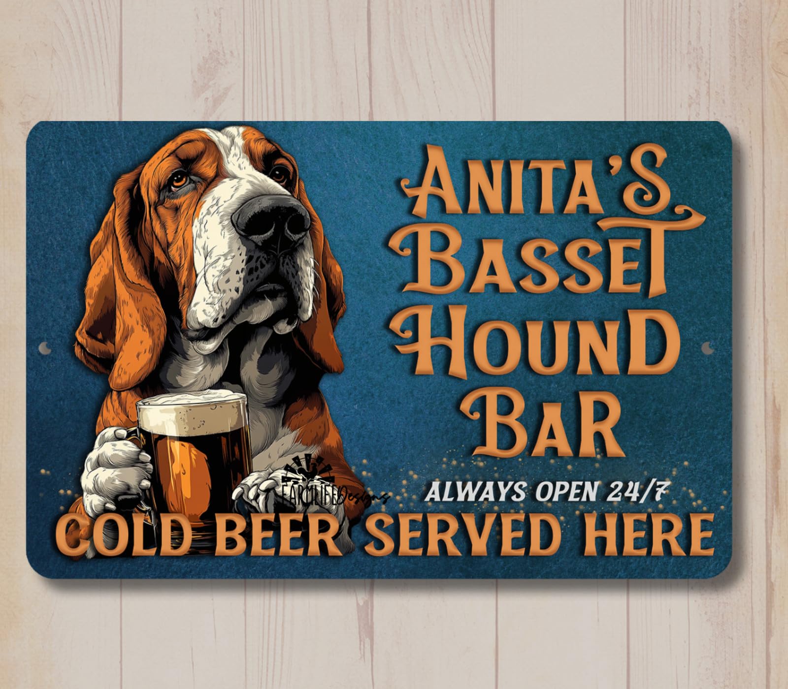 Basset Hound Custom Sign dog Beer Personalized Bar Man Cave Metal tin wall art home decor