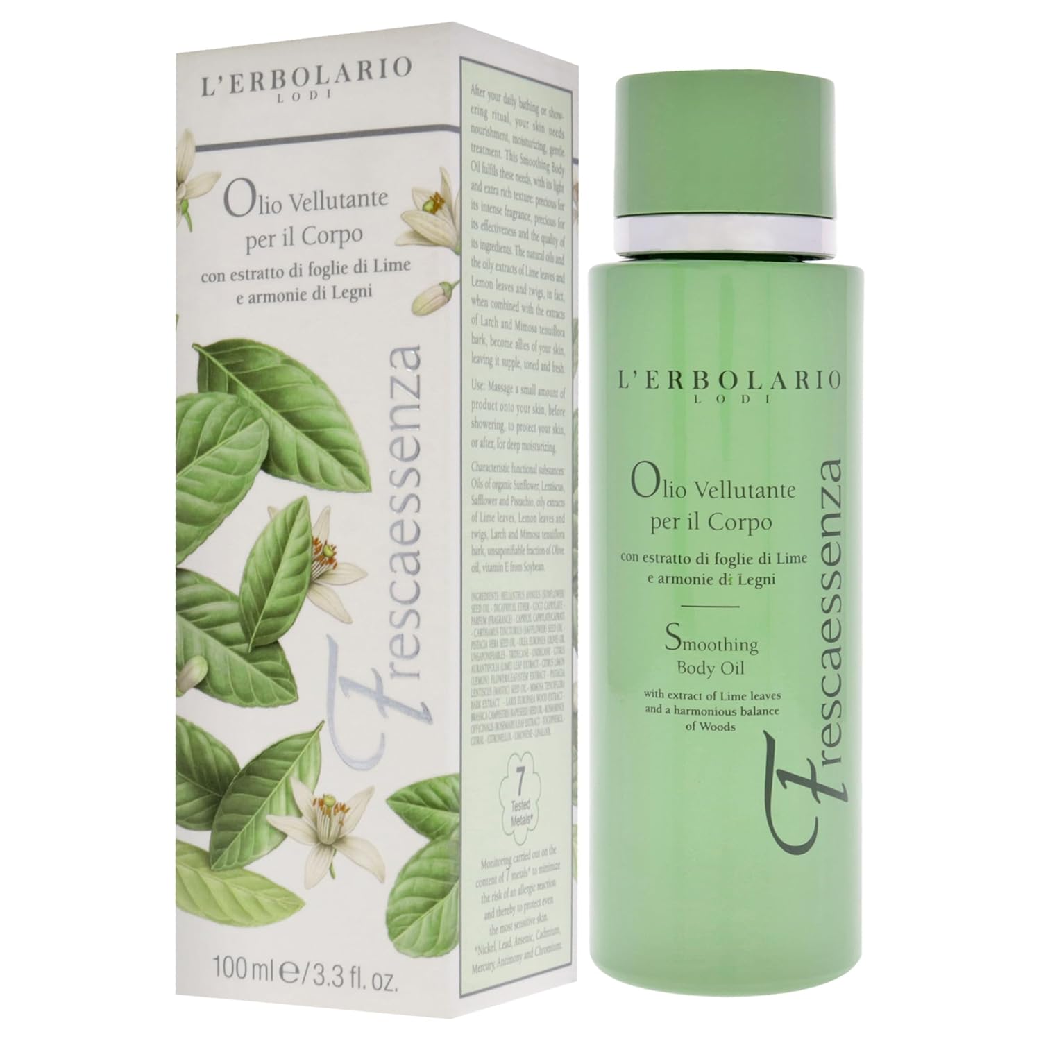 L’Erbolario Frescaessenza Smoothing Body Oil - Tightening, Toning and Dry Skin Moisturizer - Massage and Vitamin E Oil with Sunflower Oil - 3.3 oz
