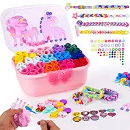 DIY Bracelet Making Kit for Kids Age 6+ Years Old, Kids Art and Craft Kit, 1200+ Colorful Hair Ties Rubber Band Bracelet Make Toy with Unicorn Giraffe Weaving Comb, Organizer Case, Gifts for Girls