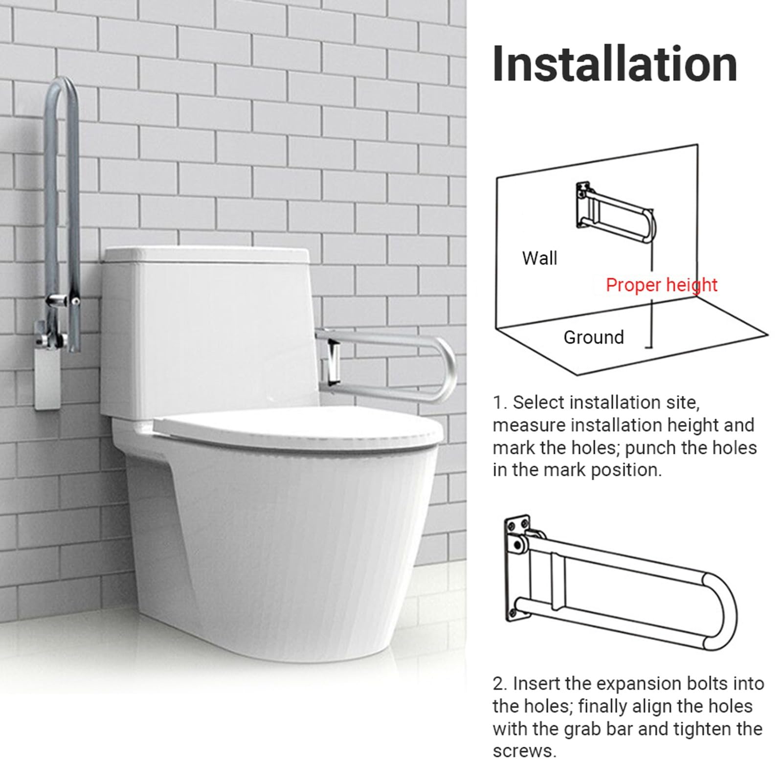 Yosoo Health Gear Pasamanos de Aleación de Aluminio, Barra de Agarre Abatible hacia Arriba de 23,62 X 2,36 X 7,87 Pulgadas, Barra de Seguridad para Inodoro con Tornillo para Baño con Agarre de