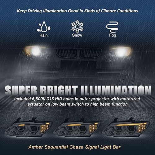 Miniatura 5 de Auto Dynasty Proyector de señal de giro LED secuencial con halo de arranque animado dual HID compatible con BMW E92 E93 Serie 3 Coupé Convertible