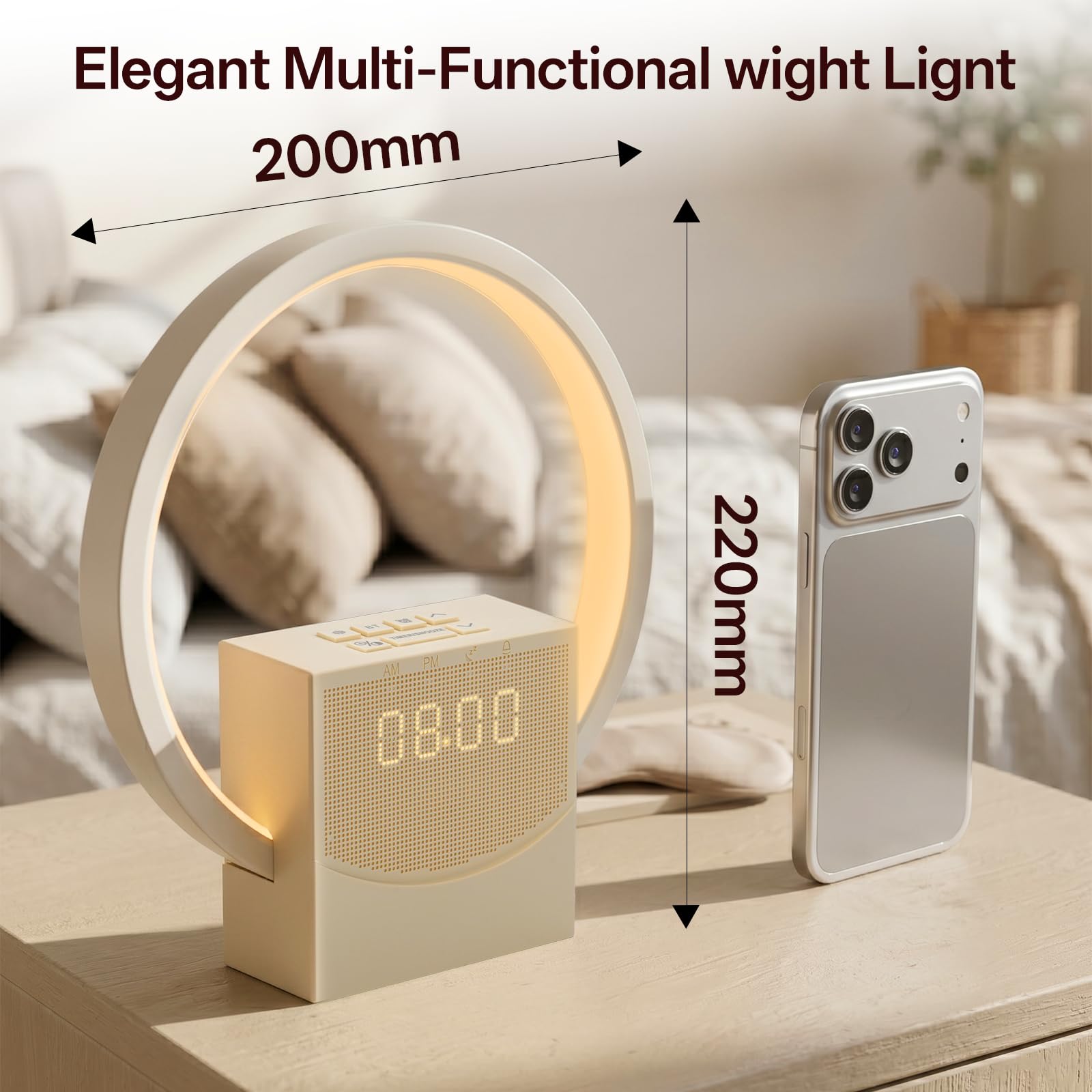 Reveil Simulateur d'aube, Lampe de Chevet Tactile avec fonction de Charge USB, Intelligent Réveil Lumineux, 3 Modes Intensité d'Éclairage, 8 Sons Naturels, aide au sommeil pour bébés et adultes