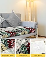 Vista 4 de Christmas Tree Couch Cushion Covers, Stretch Sofa Cover with Elastic Bottom, Merry Christmas Xmas Tree Snowflake Rustic Sofa Slipcovers Protector