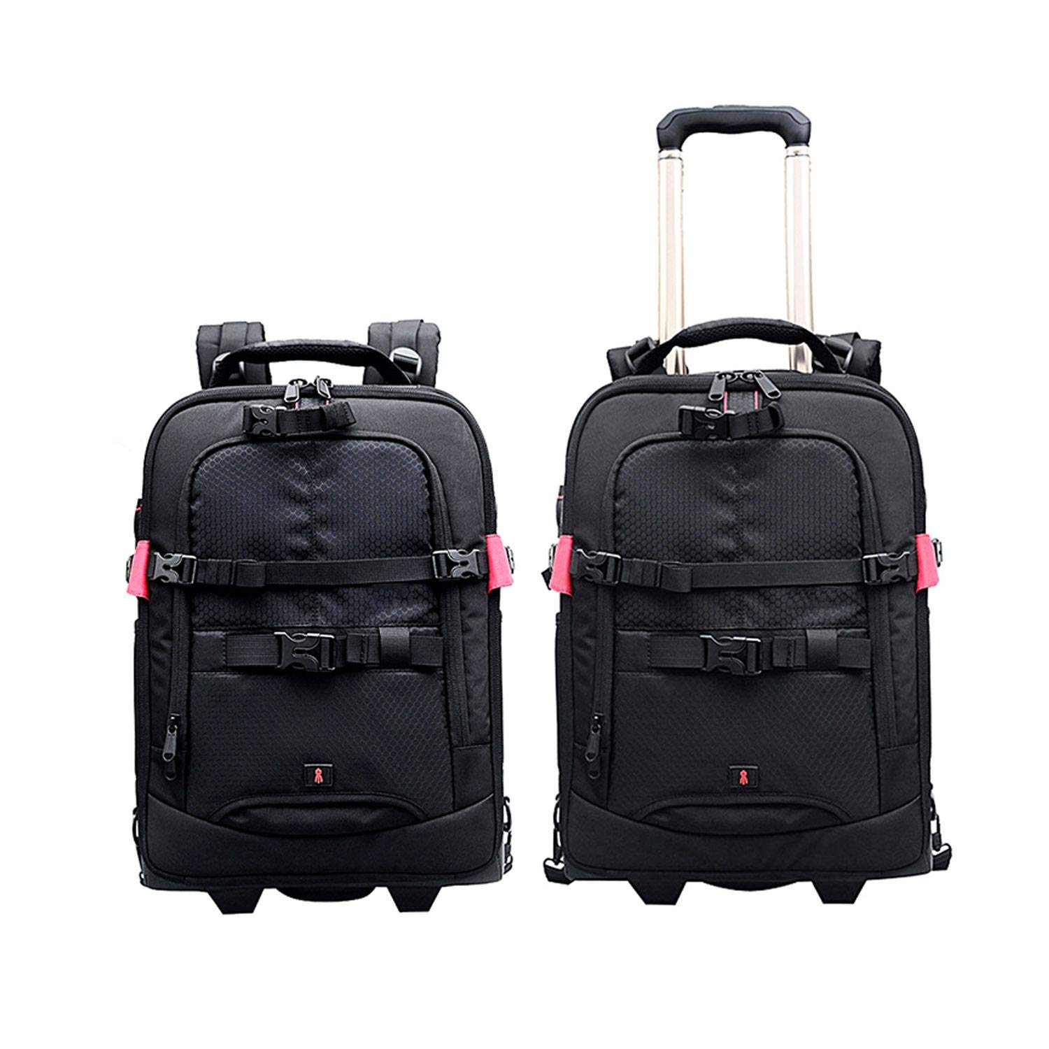 BP50 2-in-1 Rolling Camera Backpack Trolley Case - Anti-Shock Detachable Padded Compartment Hidden Pull Bar Durable Waterproof for Camera Tripod Flash Light Lens (Black)