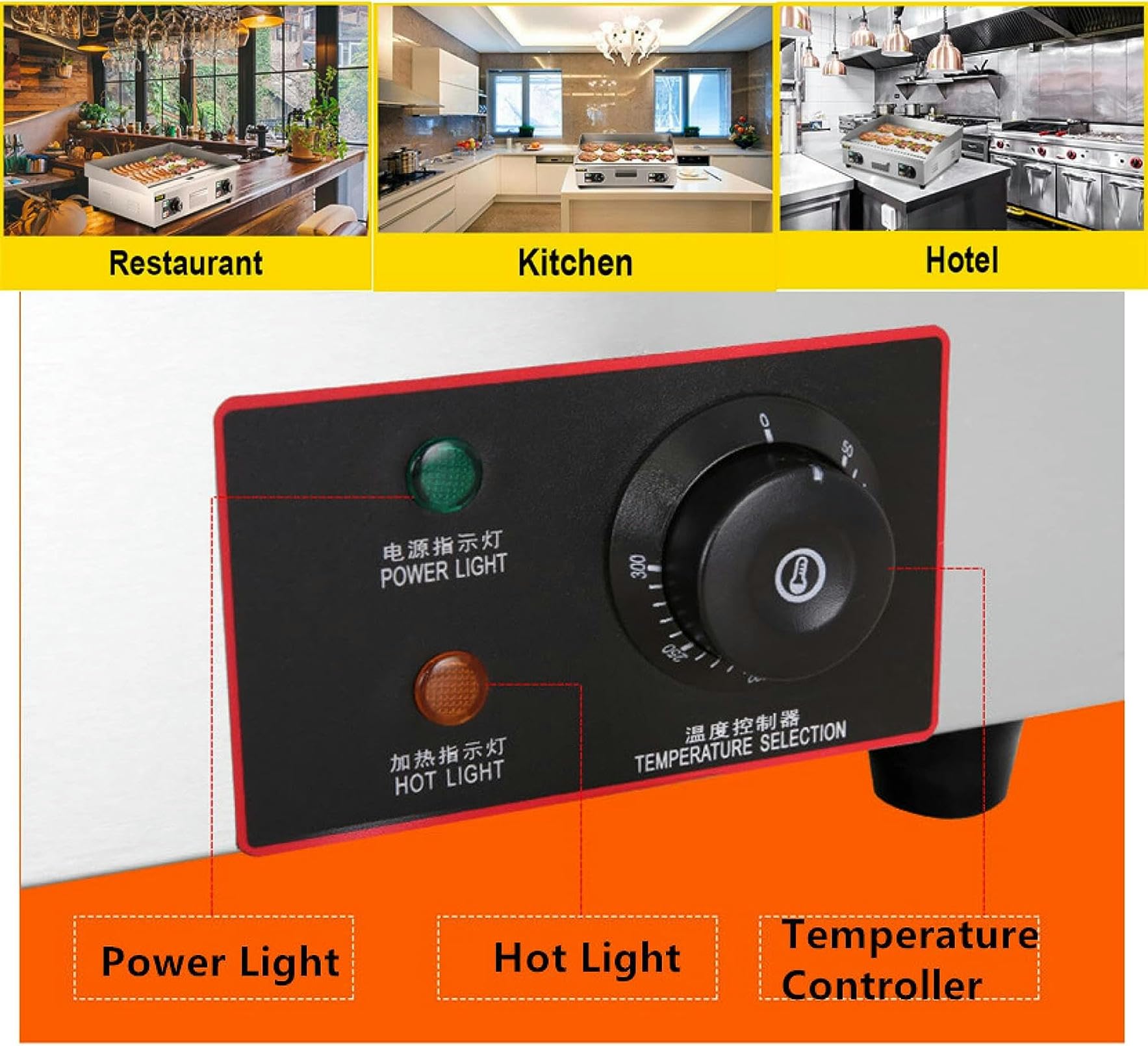 Piastra Elettrica Commerciale Flat Top da 4400 W/Bakeware da Banco in Acciaio Inox/Piastra Teppanyaki Antiaderente con Doppio Pulsante di Controllo della Temperatura