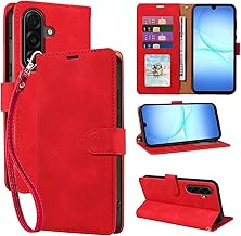 for Samsung A17 Phone Case, Wallet Soft Leather Protective, 4 Card Slots Holder RFID Blocking, Kickstand, Strap, Shockproof Folio Flip Cases Cover for Galaxy A17 5G (Red)