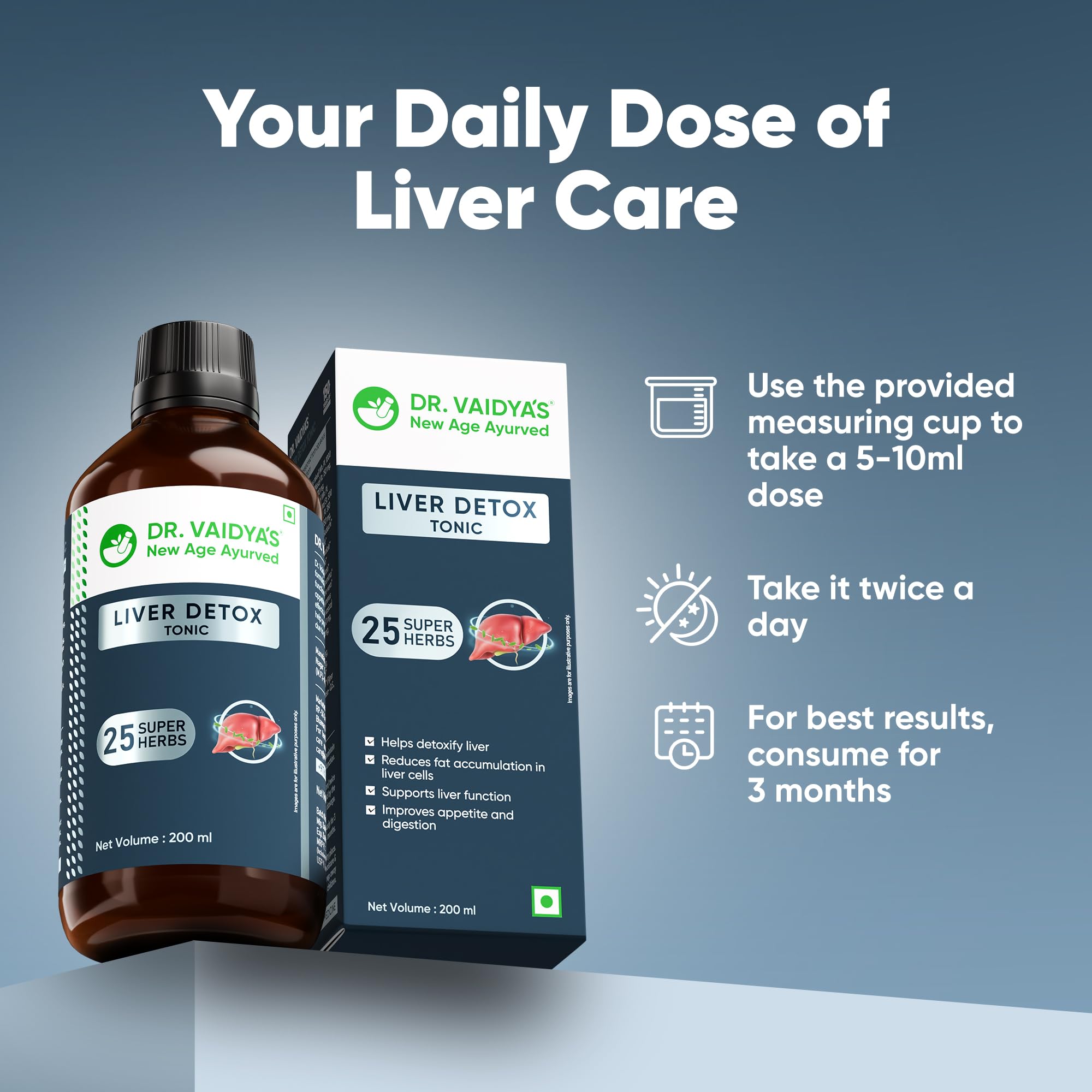 Dr. Vaidya's Liver Detox Tonic | 100% Ayurvedic | Fatty Liver Support | Liver Detox Supplement/Drink | Improve Digestion & Boost Metabolism | Liver Tonic for men & Women | 200ml, Pack of 1 2