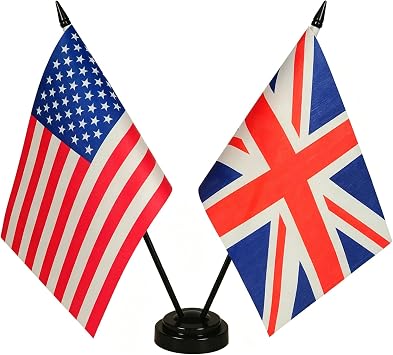 Zigvert US American & Britain Friendship Table Flag Display, American & Britain Table Flag, USA & UK Twin Table Flag Set