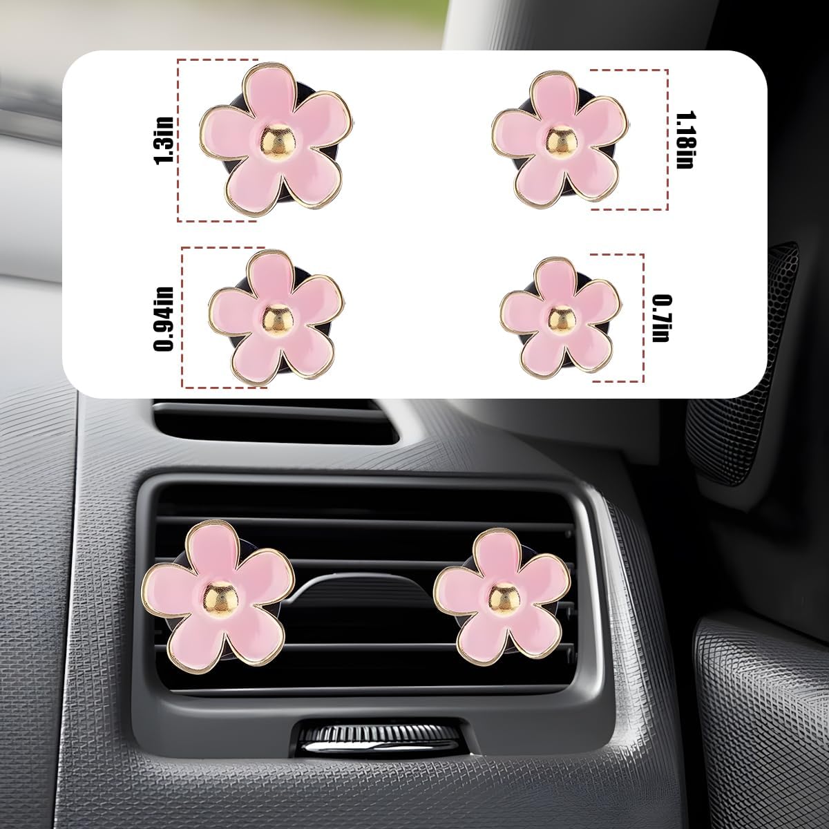 Zpana Car Accessories Set, 10PCS Vehicle Kit with Steering Wheel Cover Seatbelt Pad Cup Holder Mat Start Button Ring Sticker Flower Air Vent Clip, Universal Automotive Interior Ornament (Pink)