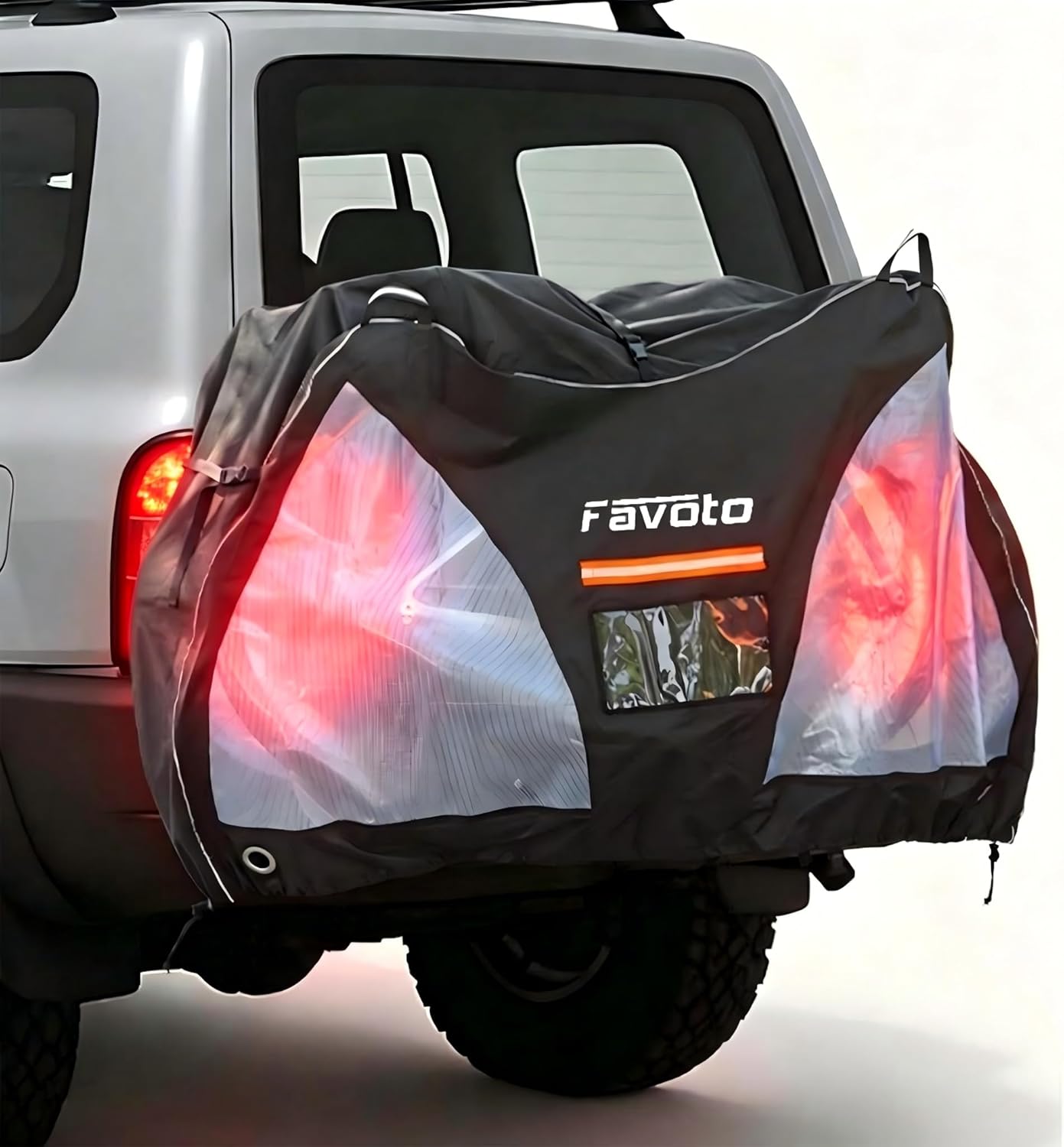 Favoto Bike Cover for Transport 2 Bikes - Waterproof Outdoor Bike Covers for Travel on Rear Bike Rack Sun Rain Protection Heavy Duty Bicycle Rack Cover on Car Hitch Storage