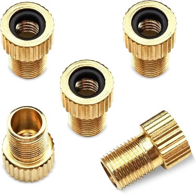 Presta valve adaptor 5 pack - Presta to Schrader Bike Pump Valve Adaptor Converter | Rubber inner ring | Inflate bike tyre with standard pump or air compressor | Quality Brass