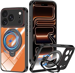 iPhone 17 Pro Max 用 ケース Magsafe対応 クリア iphone 17 pro max ケース リング 360°回転スタンド 縦横両対応 耐衝撃 アイフォン 17プロ マックス スマホケース ワイヤレス充電 透明 黄ばみなし 傷つけ防止 (クリア)