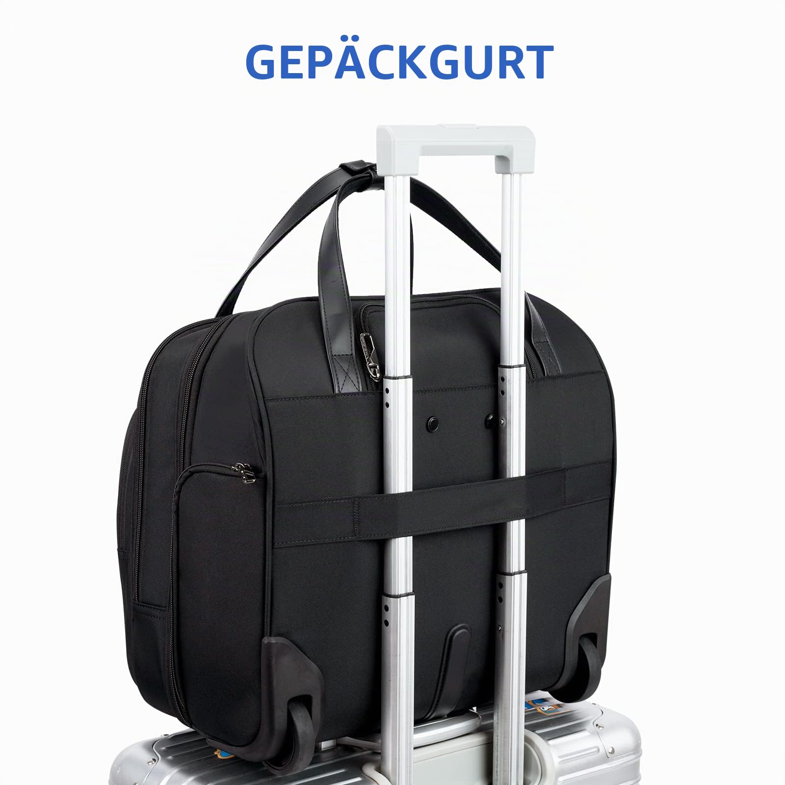VANKEAN Rollende Laptoptasche Frauen mit Rädern, passend für bis zu 15,6 Zoll Rollende Aktentasche Wasserabweisend Rollende Computertasche mit RFID-Taschen für Reisen/Business/Schule,Schwarz