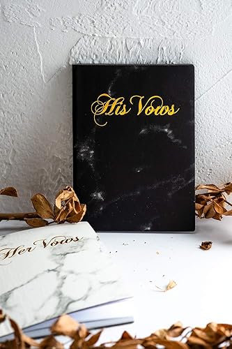 Miniatura 3 de Calculs Juego de 2 libros de votos de boda con cubierta de cuero de mármol blanco y negro con dorado bronceando sus votos y sus votos