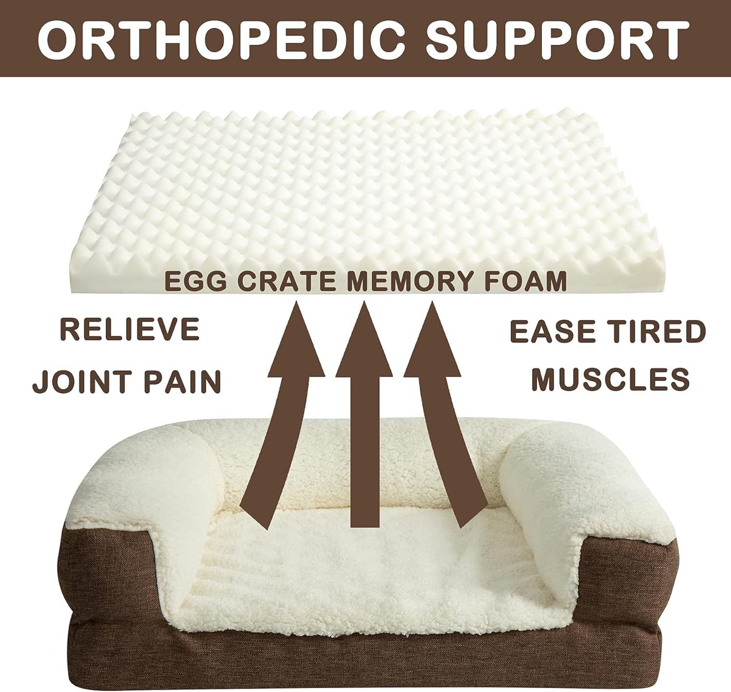 TumiMallody Dog Sofa Bed, Memory Foam Dog Couch Orthopedic Egg Crate Pet Bed Washable Dog Bed with Removable Washable Cover and Non-Slid Bottom (Small (20" x 17" x 6"), Brown) : Pet Supplies