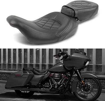 Rich Choices Motorcycle Two Pieces 2-Up Driver Passenger Seat Low Profile Leather Seat Compatible with Harley Touring Road King Street Glide Road Glide Electra Glide CVO 2009-2023