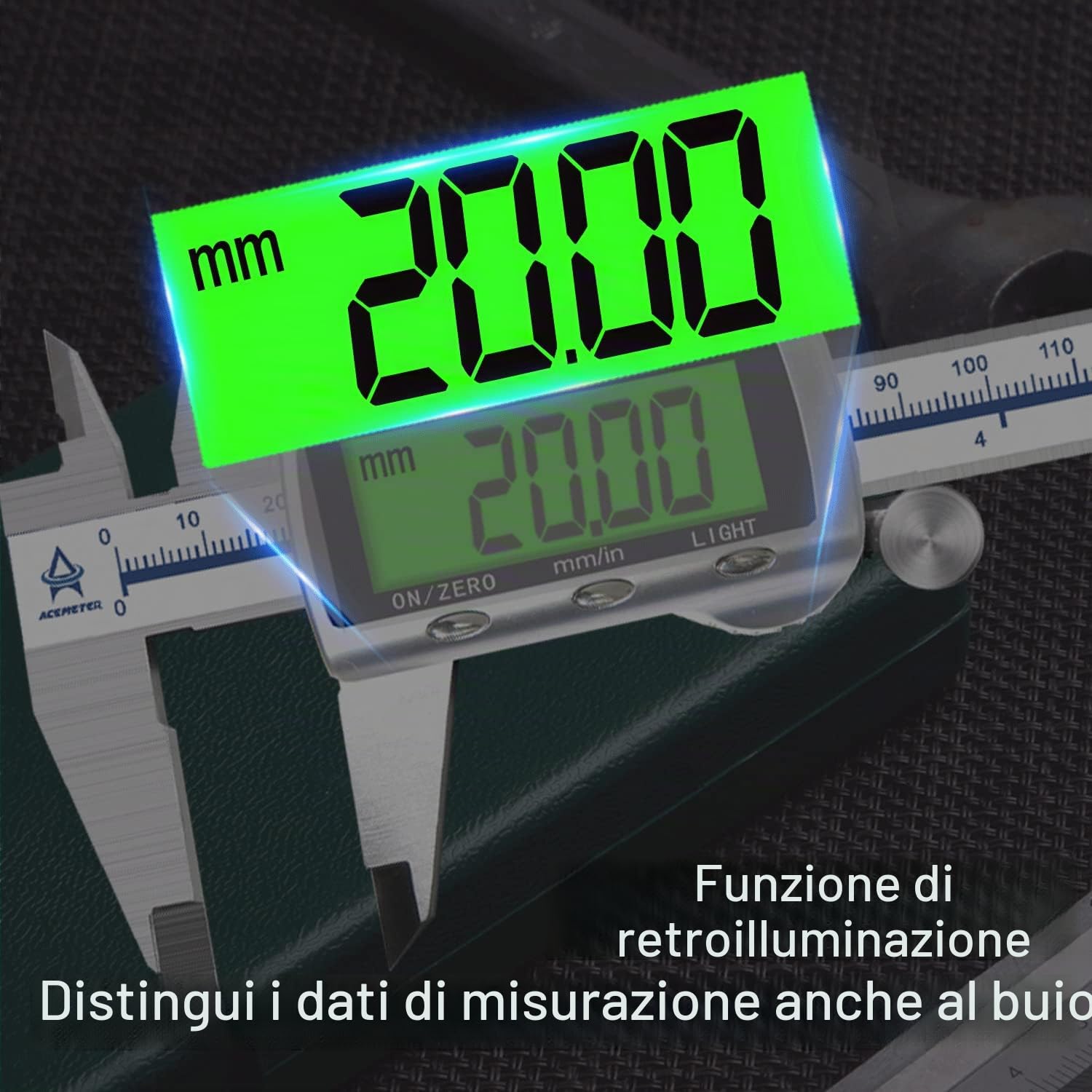 Calibro Digitale,ACEMETER Caliper metrico da 150 mm/6 pollice elettronico in acciaio inossidabile,con LCD Schermo Grande e Chiaro Più Preciso e batteria di ricambio,Design di protezione impermeabile