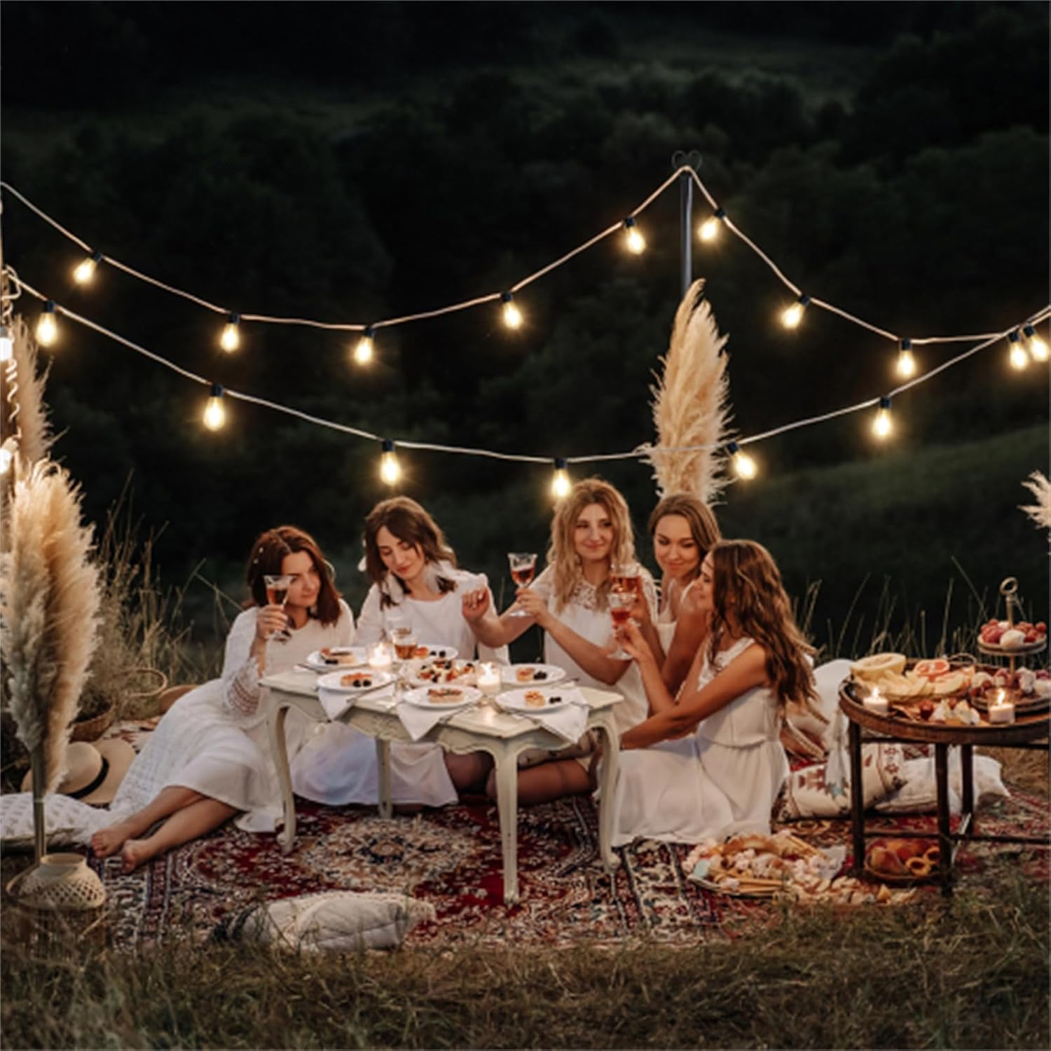 6-Piece Set RC Light String Rod, String Lights Stand, Light String Rod, 9-Foot Light Stand with Heart-Shaped Hook, LED Solar Bulbs for Party, Christmas