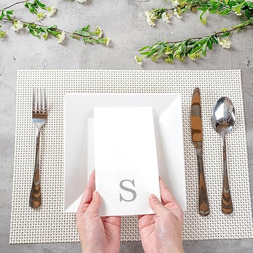 Miniatura 278 de Luxenap - Toallas de invitados de 15.8 x 7.9 pulgadas, 50 toallas de mano con letras plateadas, letra "P", fuente Sans Serif, servilletas de papel