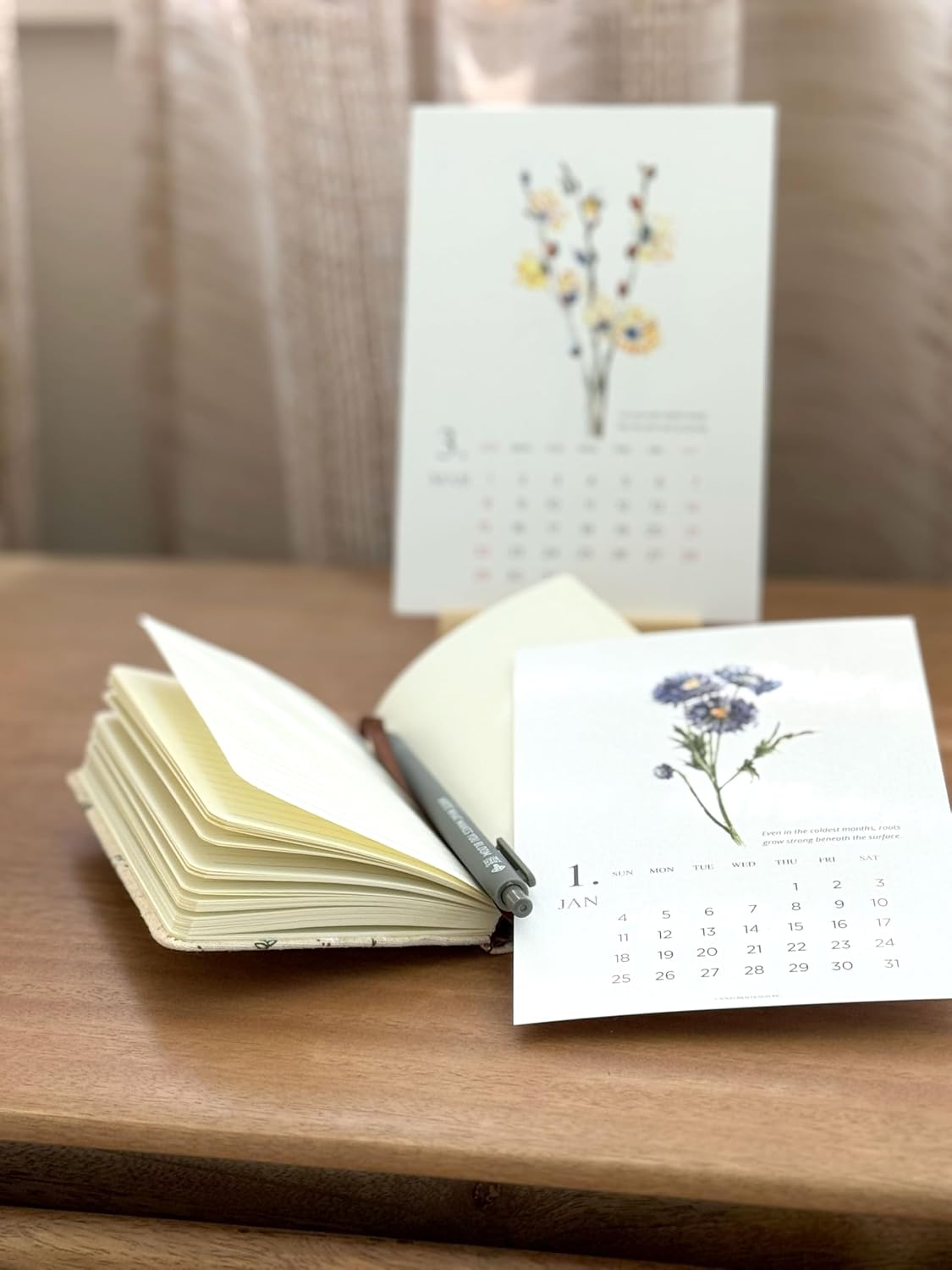 2026 Botanical Calendar Gift Box – Watercolor Floral Desk Calendar with Wooden Easel, Floral Notebook, Inspirational Pen – Made in USA – Holiday New Year Gifts for Women, Nature & Flower Lovers