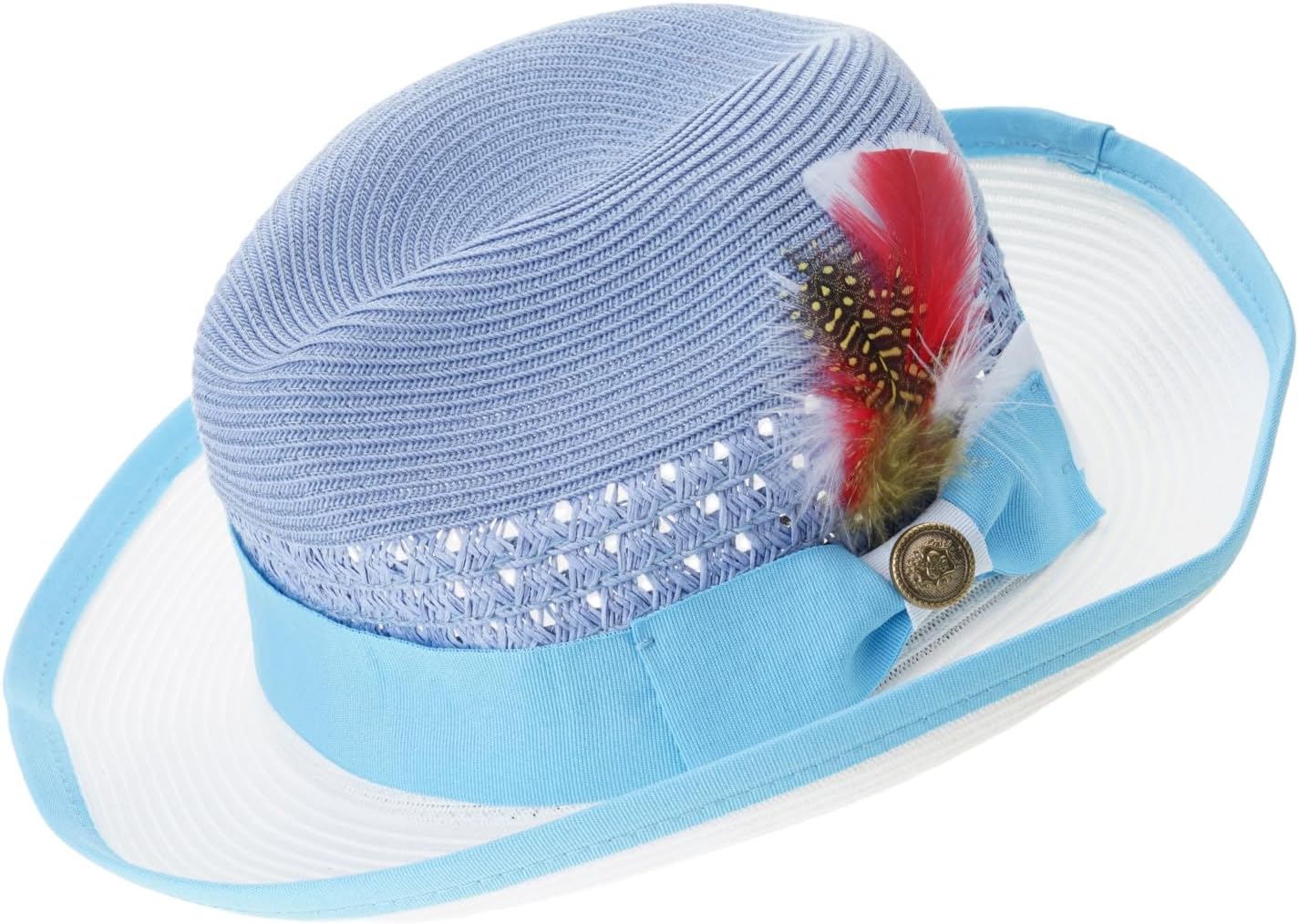 Handwoven Panama Hat for Men and Women Adjustable Size Breathable Straw Hat in 4 Colors Vintage Multipurpose Outdoor Light Blue