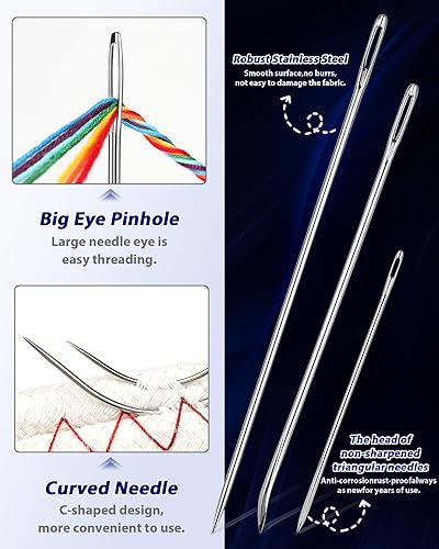 Miniatura 3 de FIVEIZERO Agujas de tapicería versión mejorada, juego de agujas de coser a mano resistentes, agujas de coser de cuero para tapicería del hogar,