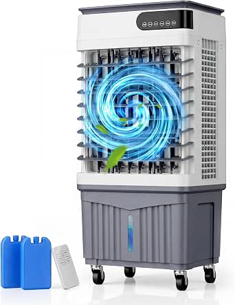 Swamp Cooler Air Conditioner with 8 Gal Tank, 4-in-1 Portable Evaporative Cooler with LED Touch Screen, 3 Fan Speeds, 12H Timer, Remote, Suitable for Large Rooms up to 600 sq. ft.
