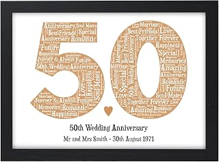 Golden Wedding Anniversary Gifts - Personalised 50th Wedding Anniversary Gifts - 50 Years Married Gifts for Husband, Wife, Parents, Grandparents - 50th Anniversary Print Presents