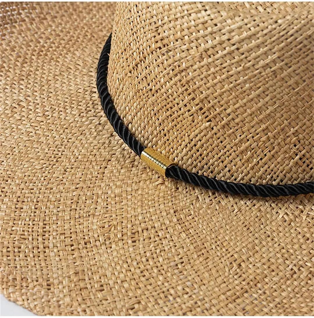 Lace Up Grass Straw Hats for Men Women Jazz Panama Cap Wide Brim Sun Hats