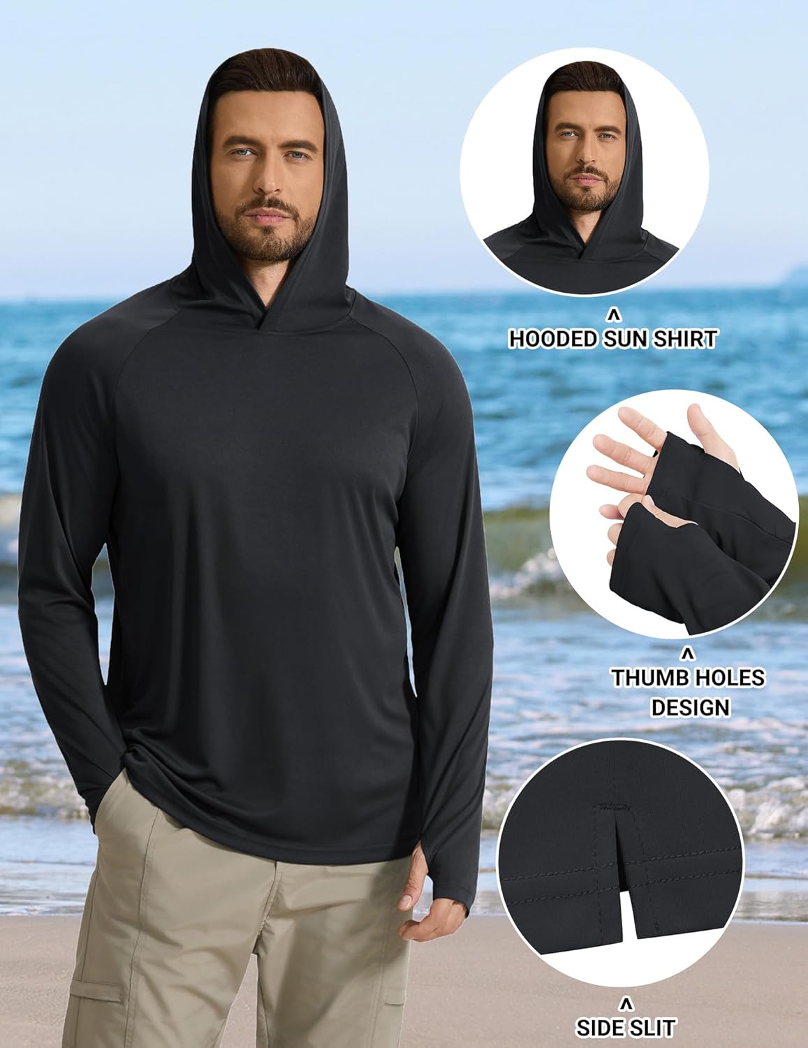 COOFANDY Men's UPF 50+ Sun Shirt Long Sleeve Fishing Shirt UV Protection Hoodie Summer Running Hiking Hooded Rash Guard - Image 4